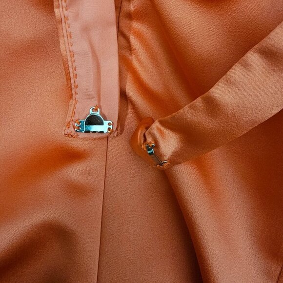 David's Bridal Halter Embellished A-Line Full Tangerine Midi Bridal Prom Gown - Picture 8 of 9